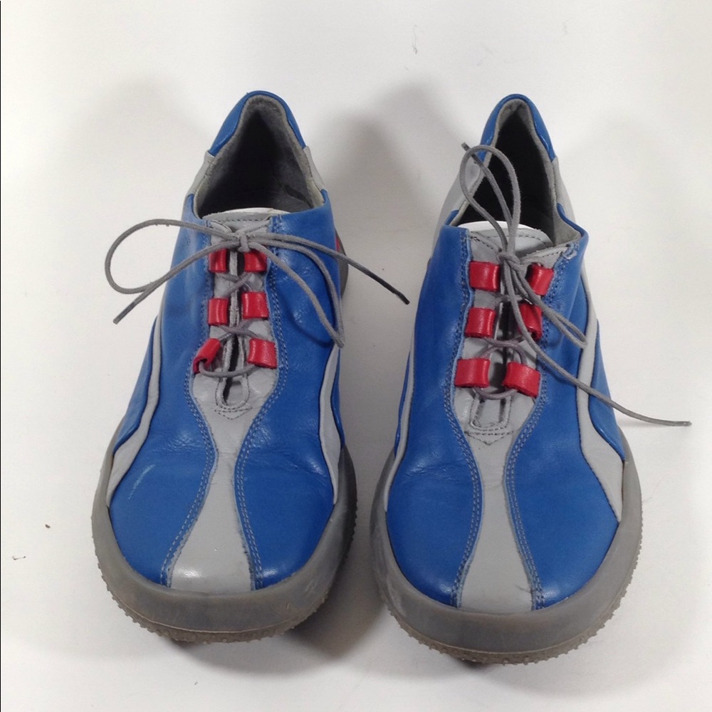 Space age Italian leather shoes red blue gray
